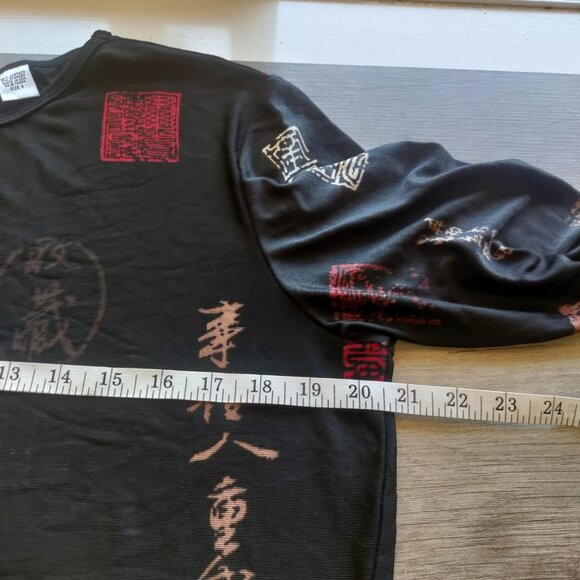 Chicos Travelers 3 Size Large Black Pullover‎ Top Asian Inspired Print Stretch - Picture 5 of 7